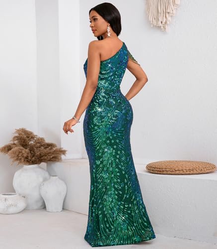 Image of Cololura Women Sequin Elegant Sexy One Shoulder Tassel Mermaid Bodycon Cocktail Evening Dress