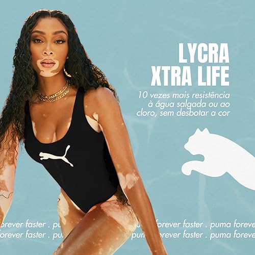 PUMA Maiô Clássico Lycra® Xtra Life UV50+ Moda Praia Feminino Adulto, Preto, GG