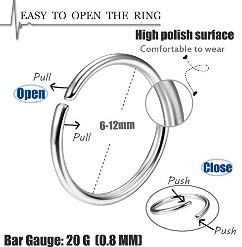 Fibo Steel 18-20G 5-24Pcs Stainless Steel Body Jewelry Piercing Nose Ring Hoop Nose Piercing #TOP1