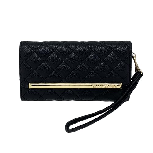 Image of Steve Madden QUILTED CHECKBOOK Wristlet Wallet (BLACK)