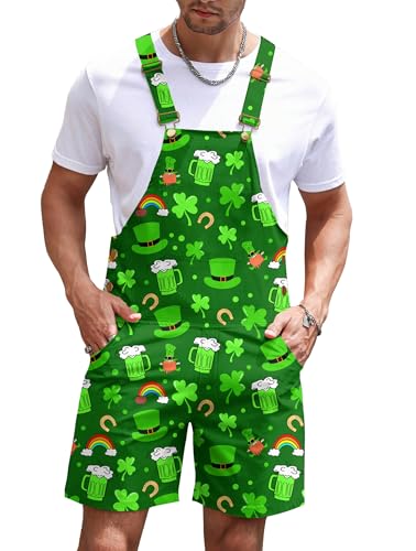 RAISEVERN St. Patrick's Day Overalls For Men Festival Jumpsuit Shorts Size XL Bib Overalls Male Romper
