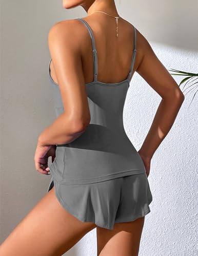 Image of Ekouaer Women Pajamas Set Cami Shorts Set Soft V Neck Sleepwear Sleeveless Lingerie Pjs Set S-XXL