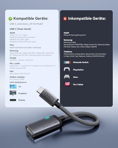 INIU Adattatore da USB C a HDMI 4K@60 Hz, adattatore USB di tipo C a HDMI Compatibile con MacBook Pro, iPad Pro, iPhone 17 16 Pro Max, Pixelbook, Surface Pro, Dell, XPS, Galaxy, e More - Immagine 4