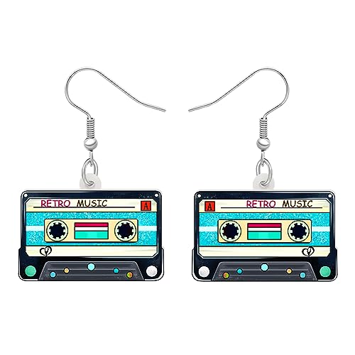 DALANE Acrylic Fun Vintage Boucles D'oreilles Cassette Tape Radio Bijoux Rétro pour Femmes Filles 80s 90s Cadeaux Nostalgiques Fête Favors (Bleu)