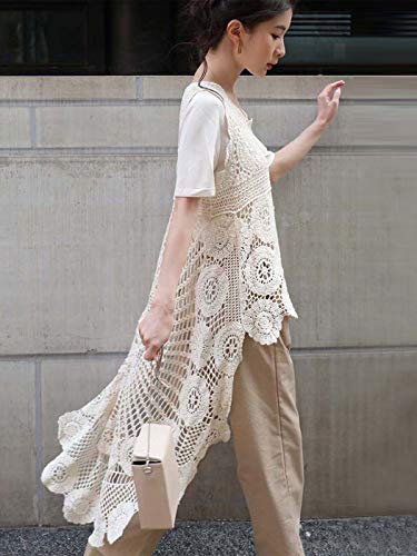 Anna-Kaci Women's Crochet Long Vest Boho Sleeveless Kimono Dress Swimwear Cover up2