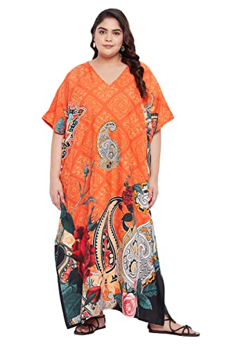 Image of Gypsie Blu Women Plus Size Kaftan Dress Beach Cover Up Maxi Dresses for Women, V-Neck Kimono Sleeve 1X-3X
