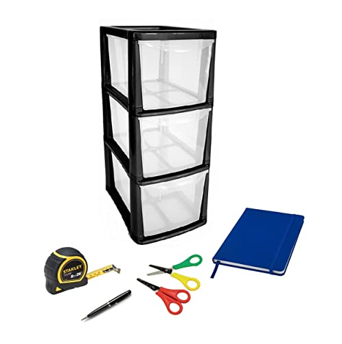 Medium Black 3 Drawer Plastic Office Storage Unit - Desktop Stationery Organiser - 3 Tier Tower Storage Unit With Drawers - Storage For Home, Office, Toys, Crafts, Stationery, Cosmetics.