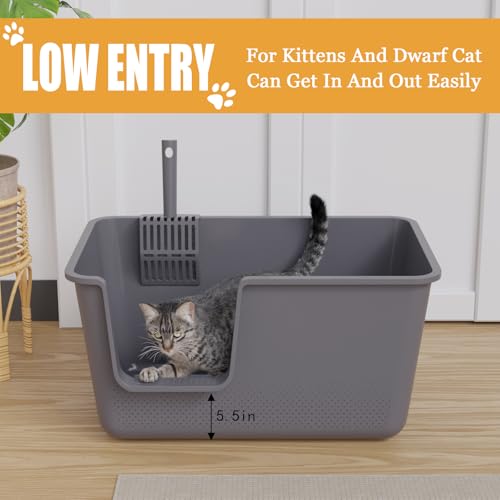 Zopnny-4-Sets-Extra-Large-Litter-Boxes-for-Big-Cats-Dogs-with-Scoops-Open-Top-Cat-Litter-Basin-128-Inch-High-Sides-Pet-Litter-Container-Grey Zopnny 4 Sets Extra Large Litter Boxes for Big Cats Dogs with Scoops Open Top Cat Litter Basin 128 Inch High Sides Pet Litter Container Grey