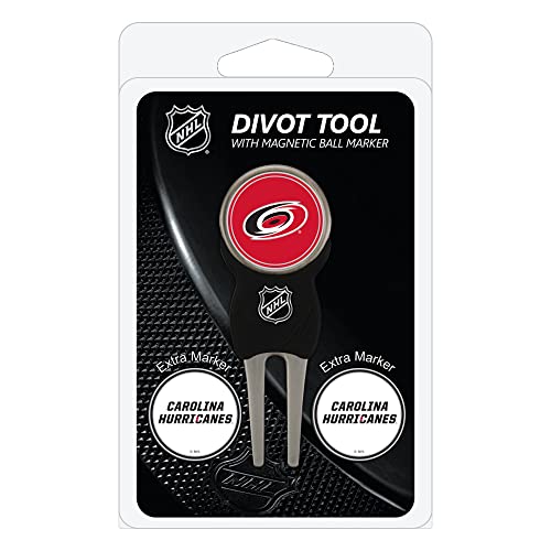 Team Golf NHL Carolina Hurricanes Divot Tool Pack with 3 Golf Ball Markers Divot Tool with 3 Golf Ball Markers Pack, Markers are Removable Magnetic Double-Sided Enamel