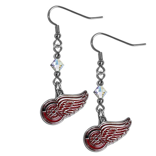 NHL Siskiyou Sports Womens Detroit Red Wings Crystal Dangle Earrings One Size Team Color,white