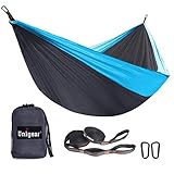 Unigear(ユニジア) ハンモック パラシュート 超広い320X200cm 275×165cm 超軽量2人用余裕がある 耐荷重350kg室内 アウトドア キャンプ 公園 三人用 コンパクト 部屋 風通し良く 涼しい サラサラ肌触り良い 高耐久安心 通気速乾丈夫安全 すぐに使える専用ベルトカラビナ付き4色 (グレーとスカイブルー，275×165cm)