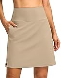 SANTINY 18' Skorts for Women 3 Pockets High Waist Long Athletic Tennis Skirt Golf Skort for Casual Summer Travel (Khaki_XL)
