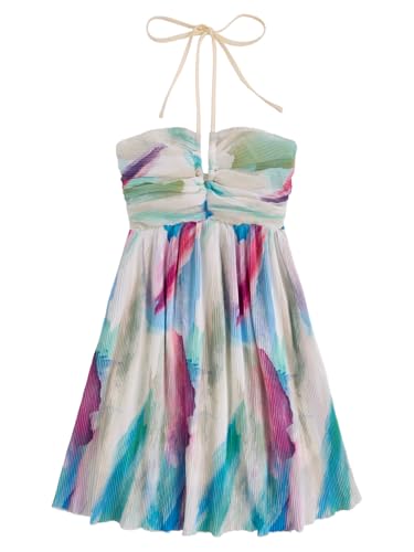 Image of SOLY HUX Women's Tie Dye Cami Dress Halter Backless Sleeveless A Line Short Summer Dresses Sundress