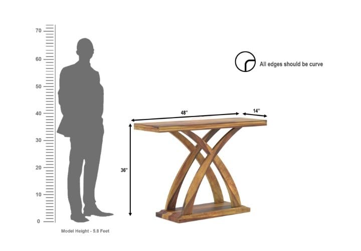 Image of Solid Wood Console Table for Living Room & Entryway | Modern Wooden Hallway Sofa Side Table with Designer Cross Leg Base | Honey Finish | 48 x 14 x 36 Inch