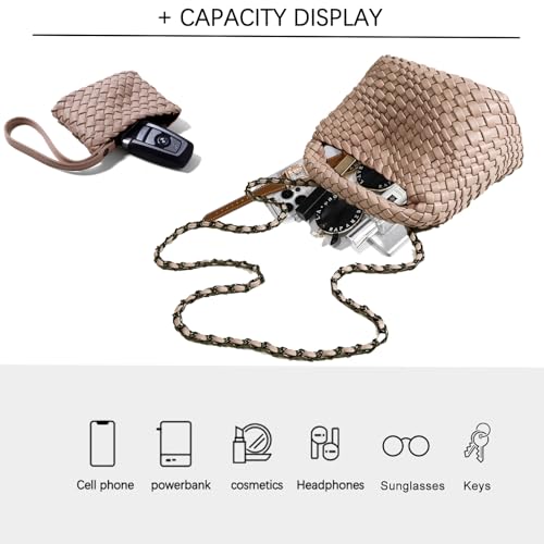Image of JINMANXUE Fashion Mini Handbag For Women, Woven Tote Bucket Composite Bag Knitting Chain Bags, Crossbody Shoulder Purses