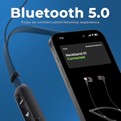 Image of Bluetooth Neckband Earphones with Mic | Crystal Clear Audio | Deep Bass, Noise Isolation, Magnetic Earbuds, Long Battery Life,Model Core NB101 for Sports & Workouts (Blue)