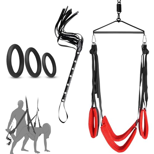 Deluxe Liebesschaukeln Sex Möbel BDSM Set,Liebesschaukel Sexschaukel für die Decke,mit 4 Extra Breite Polstern,3 Penisring Cockring,SM Peitsche,Liebesschaukel für Erwachsene,Belastbar Bis 150kg