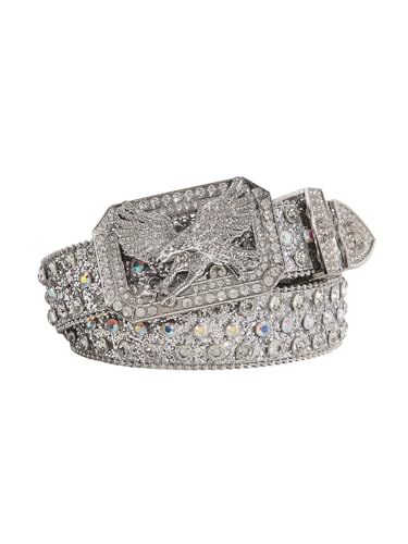 Verdusa Men's Rhinestone Sparkly Studded Belt Rave Punk Cowboy Waist Belt