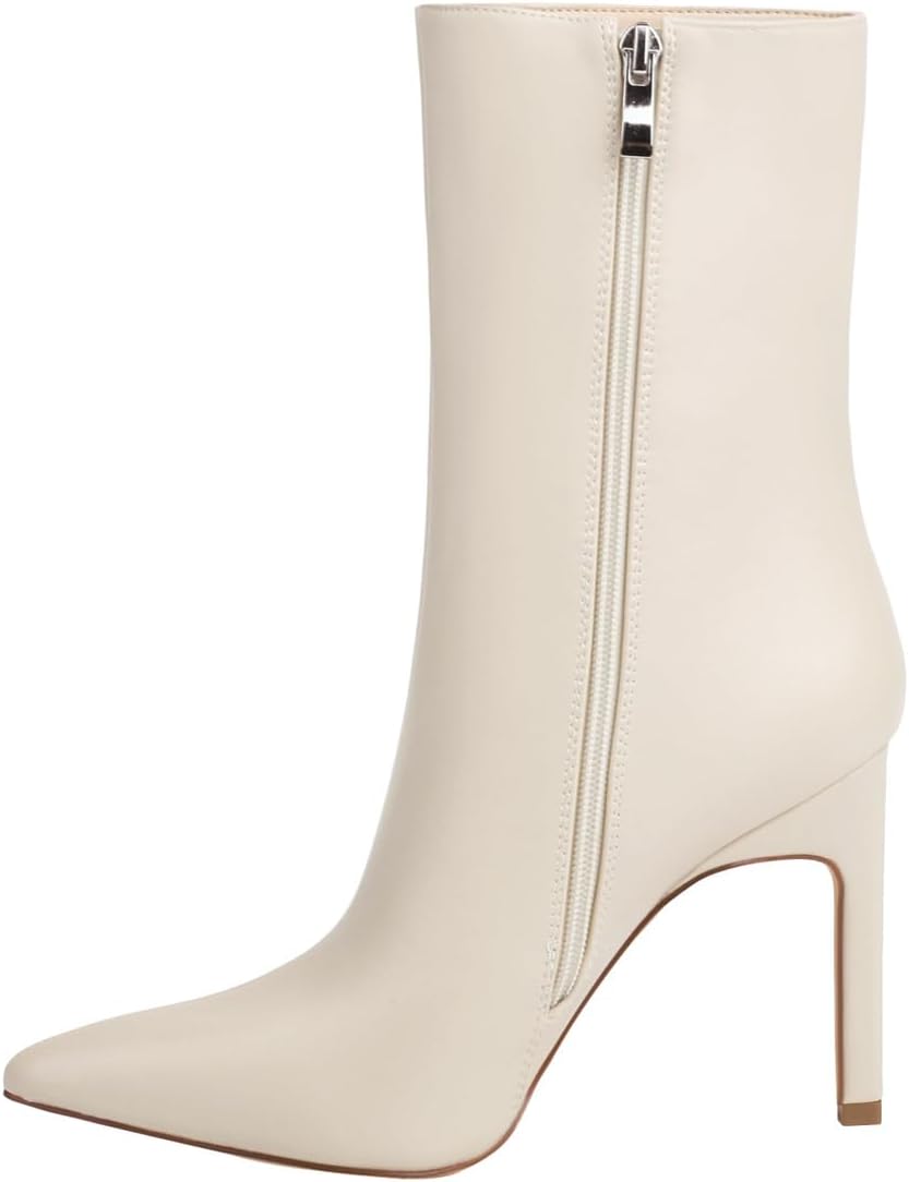 Reitoye Womens Pointed Toe Wide Calf Ankle Booties Stiletto Heel Mid Calf Short Boots