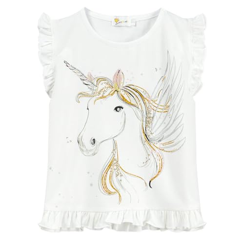 Image of Toddler Baby Girl Short Sleeve Giraffe T-Shirt Ruffle Sleeve Cotton Unicorn Tank Tops Tee