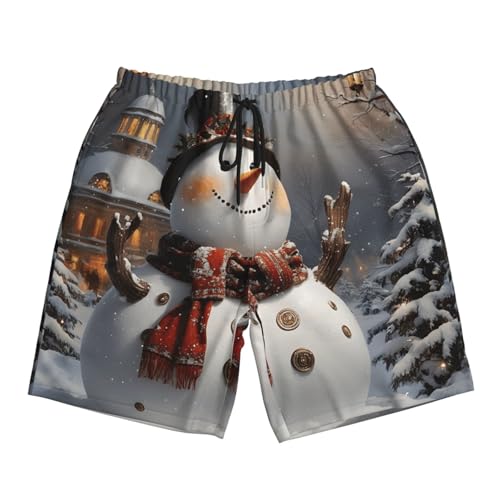 Christmas Snowman Print Men's Beach Pants Lightweight Quick-Dry Swim Pants with Mesh Lining for Men 7