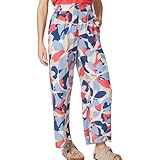Optez pour le pantalon femme TBS ! - Taille élastique - 2 poches - Imprimé fleurs - Pantalon fluide - Coloris : Bleu/Rouge/Ecru - Composition : 100% Viscose