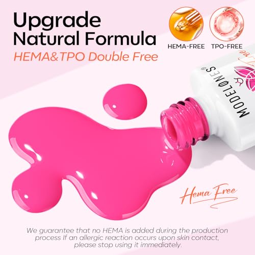Modelones Hema Free Pink Gel Nail Polish Set, 6 Colors Hot Pink Tones Gittler Gel Polish Neon Pink White Nude Pink Nail Polish Soak Off Led Summer Nail Gel Polish Manicure Nail Art DIY Gifts - Image 6