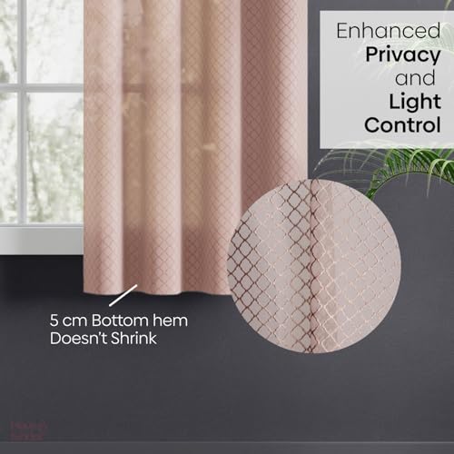 Image of haus & kinder Jacquard Sheer Window Curtains 5 Feet Long Pack of 2 Window Curtains, 5 Feet Curtains for Window, (Abstract Geometric Design, Warm Weave, 114x152cm)