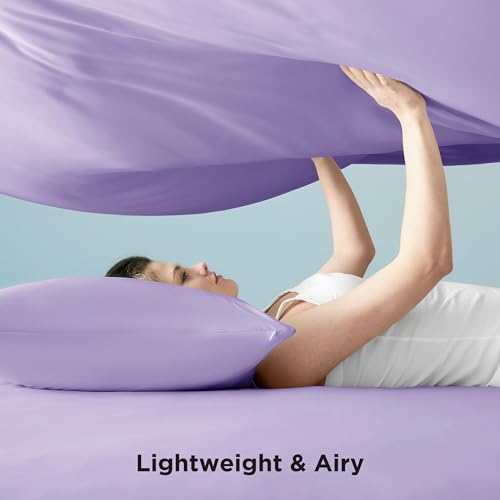 Image of Bedsure Cooling Sheets Queen Size, Hot Sleeper Bed Sheets, Up to 18 Inches | Chill Cool Bed Sheet, Deep Pocket, Soft & Breathable Queen Sheet Set, 4 Pieces, Purple