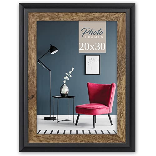 Moderner Echtholz Bilderrahmen für 20x30 cm / Din A4 Bilder - Fotohalter mit Passepartout Holz-Rahmen in schwarz braun - Vintage Fotorahmen als Wohnzimmer Treppenaufgang Wanddekox