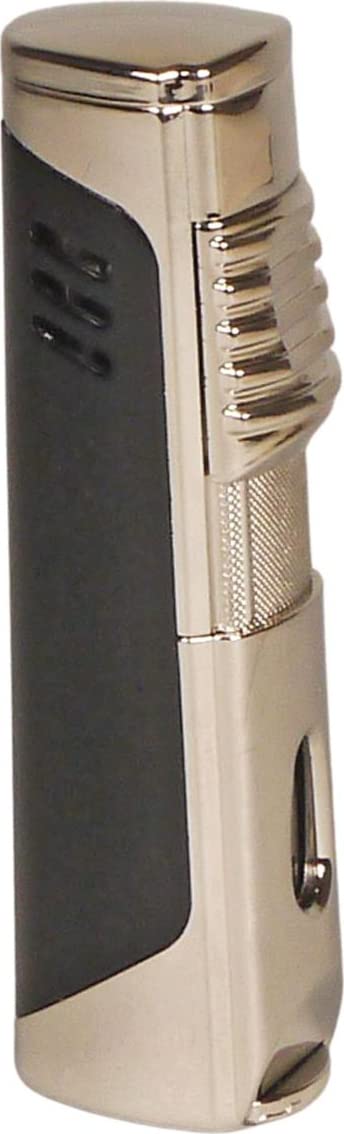 Passatore Victor Cigar Lighter - Glossy Black / Light Gun - 1 Jet - 7 mm Drill - Gift Box