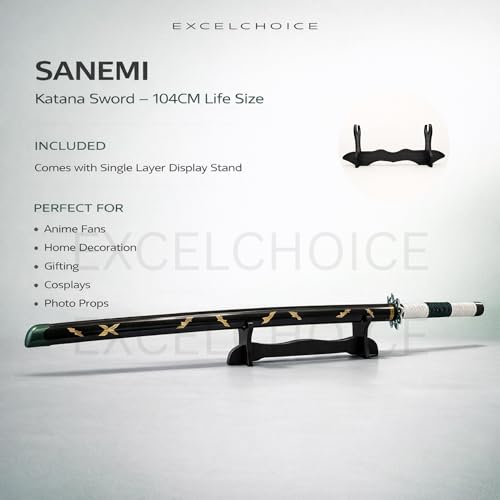 Image of Demon Slayer Rengoku Katana /Sword Toy 104cm Life Size - Bamboo Wood Rengoku Anime Flame Hashira Katana 2026 (Stand Included-Single Layer) Perfect for Anime Gift