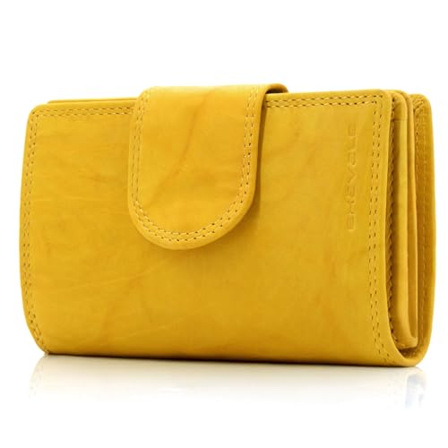 ekavale Geldbörse aus echtem Leder für Damen, Frauen Geldbeutel, Portemonnaie RFID (Antik-Senf)
