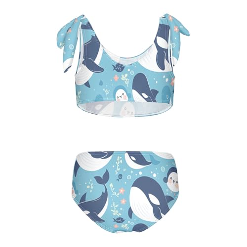 Killer Whale on Blue Girl Two Piece Kids Bikini Set Quick-Dry Swimsuits Swimming Suits Cute Shoulder Strap2