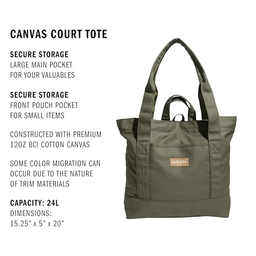 adidas Canvas Court Tote Bag for Women and Men, Olive Strata Green2