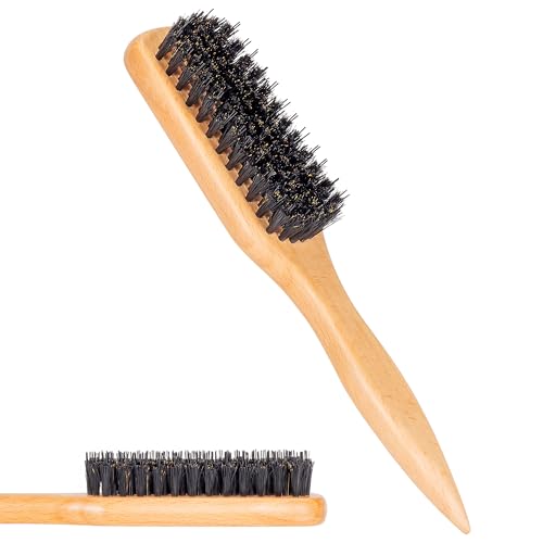 Slick Back Hair Brush for Women & Men, Boar & Nylon Bristle Hair Brush for Thick Hair, Extended Stiff Nylon Bristles for Smoothing Hair for Polishing, Deepening, Styling, Parting-Wide Rat Tail