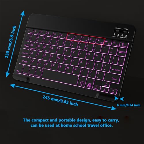 Image of Backlit Bluetooth Keyboard Small Portable Wireless Keyboard Rechargeable Illuminated for Android Samsung Tablet Cell Phone Smartphone iPad A16 11th 10th Generation iPad Pro Air Mini iPhone (Black)