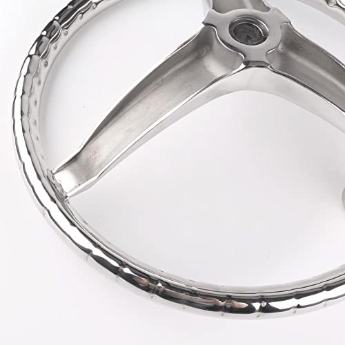 Stainless Steel Boat Steering Wheel 3 Spoke 13-1/2" Dia, With 5/8" -18 Nut And Turning Knob For Seastar And Verado #TOP5