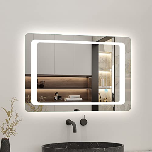 Miroir de salle de bain avec lumières LED et désembuage 800 x 600 mm à interrupteur tactile unique avec lumières verticales ou horizontales IP44 Cover