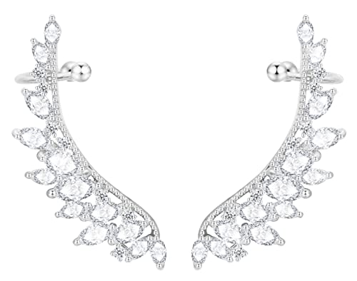 KristLand Pendientes Trapadores de Tuerca con Diseño de Alas de Angel con Circonita Cúbica Brillante Aguja de Plata de Ley 925, Regalo de Boda Fiesta de Cumpleaños