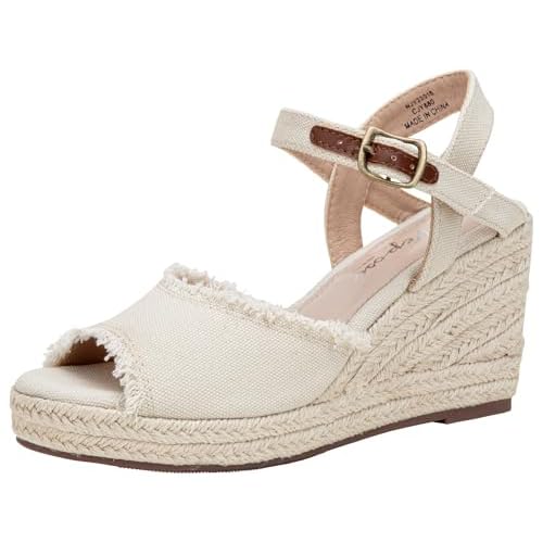 Vepose Women's Wedge Sandals Peep Toe, 3.3 Inch High Heel Platform Espadrilles Dressy Comfortable Summer Vacation Trendy Ankle Strap Buckle Shoes Work Wedding 880 11 High Wedge-880-beige