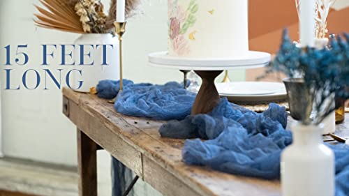 Ls Designs Rustic Cotton Gauze Cheesecloth Table Runner 36 Inch X 180 Inches (3 Ft X 15 Ft) Open Edge, Non-Seared, Wedding, Bridal Shower, Baby Shower, Wedding Drapery, Table Runner (Stone Slate Blue) #TOP5