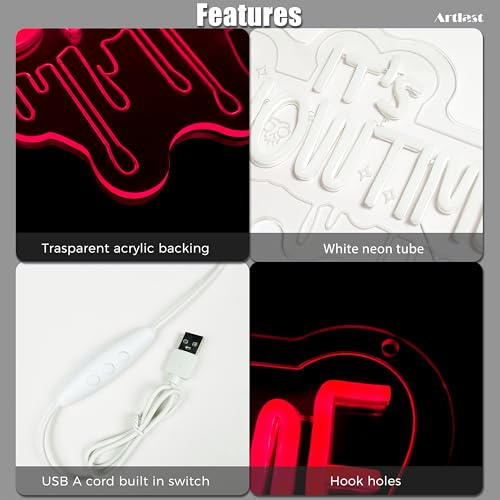 Image of It's Show Time Neon Sign Halloween Neon Lights for Wall Decor LED Red Tombstone Sign for Party,Chamber of Secrets, Spooky House, Game Room, Theater