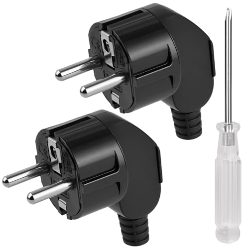 AXFEE 2 Stück Eurostecker, 250V 16A Euro Stromstecker, Schutzkontakt Stecker, euro-stecker für 8-10mm Kabel, IP44, Langlebig und Bruchfest(Schwarz)