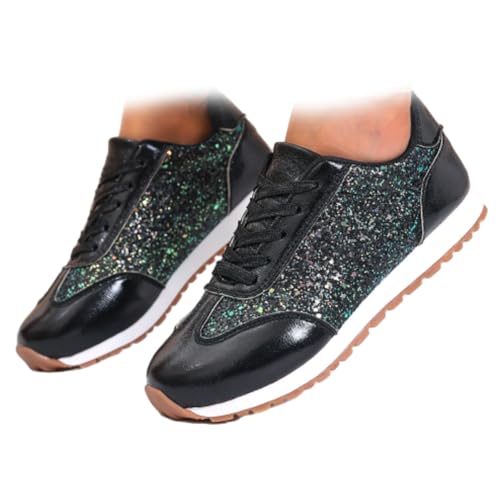 Tenis ortopédicos de lujo para mujer, tenis con purpurina para mujer, tenis con diamantes de imitación brillantes para caminar, Black, 44 EU