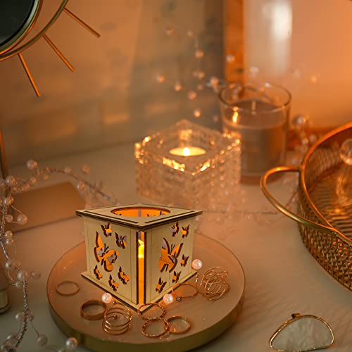 Midrean Butterfly Projector Wood Candle Lantern Decorative-2Pcs Small Lanterns For Decoration Home, Vintage Distressed Led Candle Holder For Best Friend，Rustic Mini Decor For Wedding-About 3 Inch #TOP1