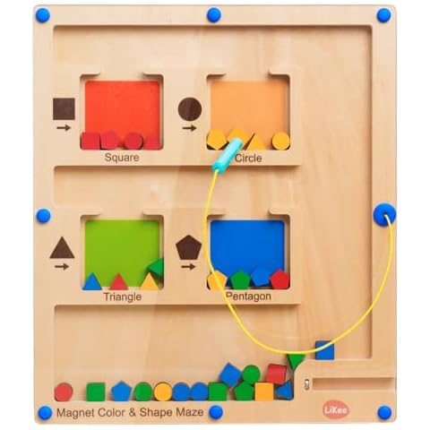 LiKee Strong Magnetic Maze, Montessori Toys for 1 2 3 Years Old Boy Girl, Wodden Puzzle Develop Fine Motor Skills, Kids On Road Trip Travel Airplane Activity, 1-5 Preschool Learning Shape & Color Cover