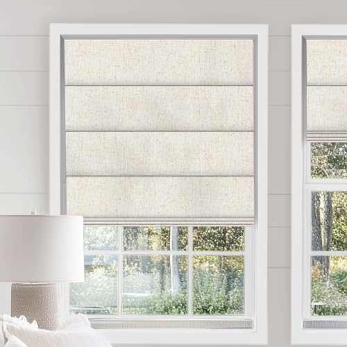 Sulugood Cordless Roman Shades for Windows Blackout Roman Blinds,Room Darkening Thermal Insulated Window Shades for Home Living Room Bedroom, Blackout - Linen Beige Custom Size