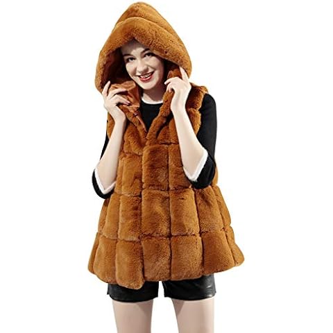 FOLOBE Damen Winter Warme Kunstpelz Weste Mantel Jacke Kapuzenweste Cover