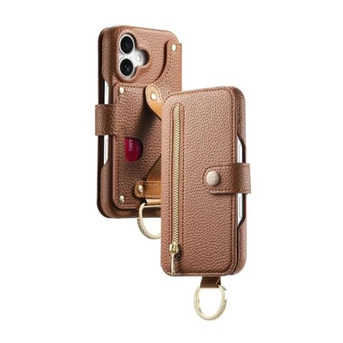 Étui portefeuille iPhone 16e cuir marron anti-chute pour éviter les rayures